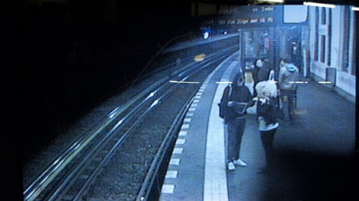 Monitor of surveillance camera in subway station in Berlin, Germany