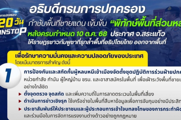 อธิบดีกรมการปกครอง กำชับพื้นที่ชายแดน เข้มข้น “พิทักษ์พื้นที่ส่วนหลัง” เต็มกำลัง !!